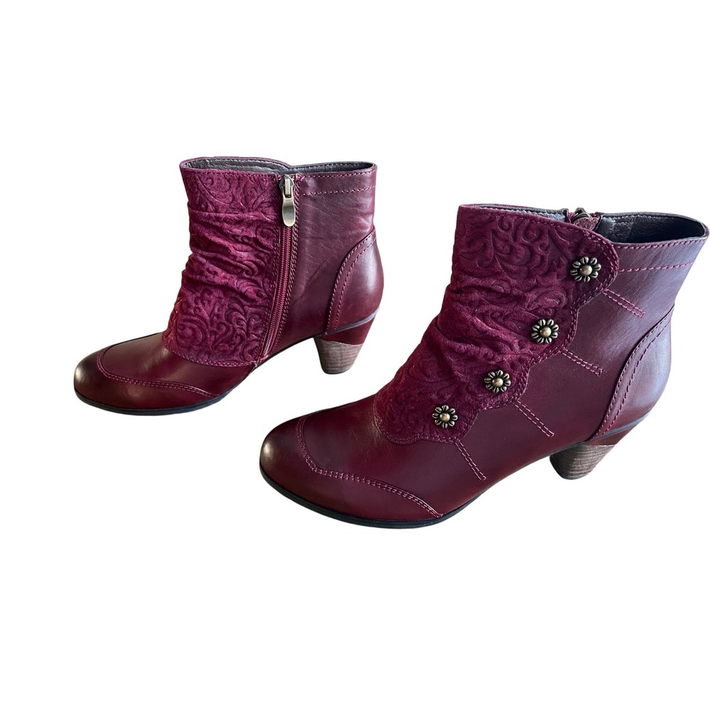 L'Artiste by Spring Step‎ Burgundy Floral Embroidered Leather Boot 41-US 9.5-10 - Picture 3 of 10